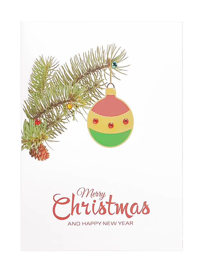Red yellow and green Christmas bauble card