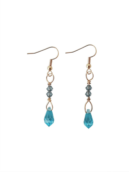 Turquoise blue swarvoski crystal drop earrings with saphire colour glass beads