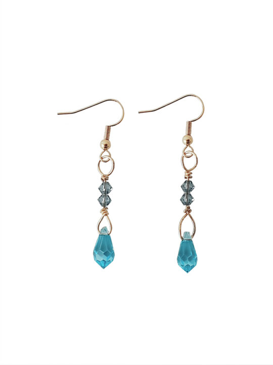 Turquoise blue Swarovski crystal drop earrings with saphire colour glass beads