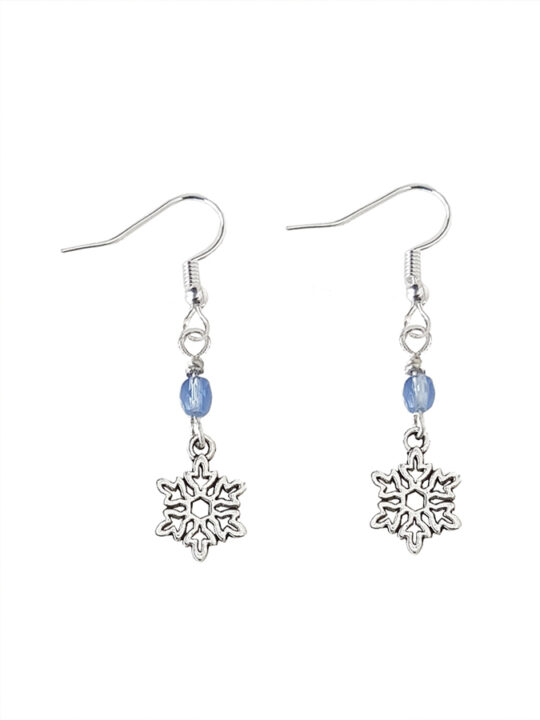 Silver snowflake earrings with blue Swarvoski bead