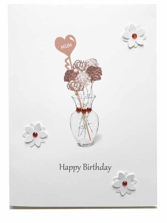Carnations in vase birthday card for Mum
