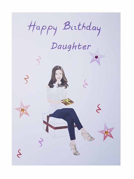 Young lady sitting on a gift box - Birthday Card for Daughter
