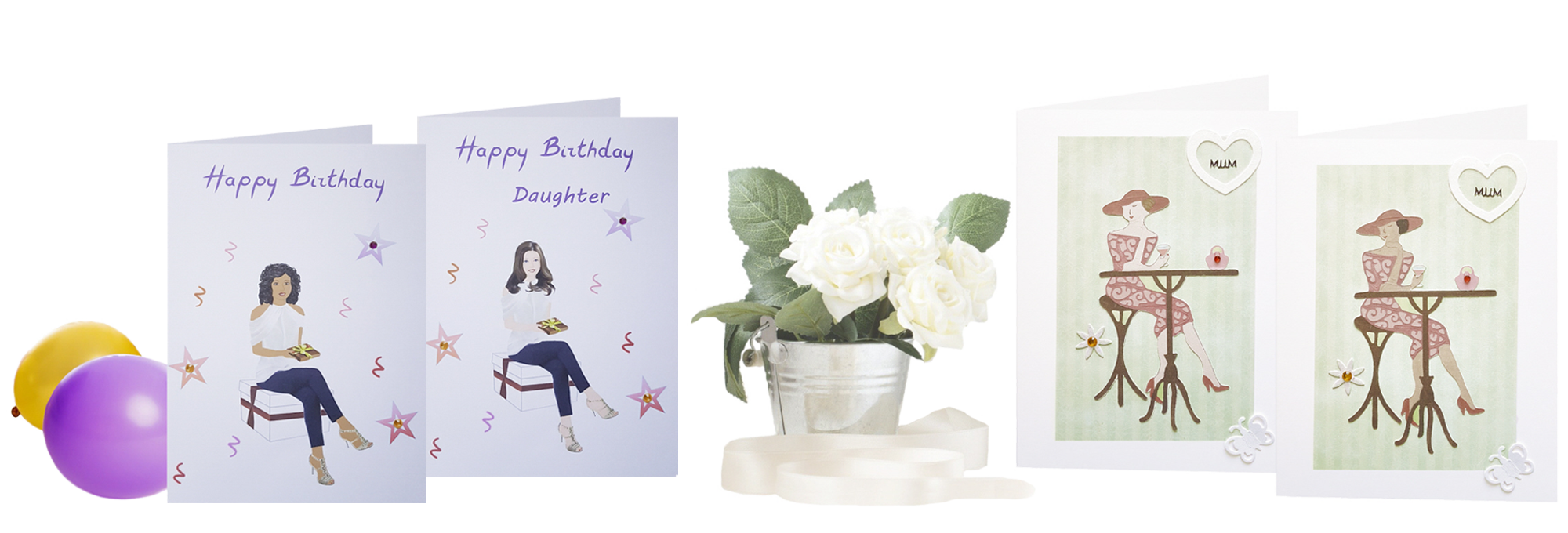 Elegant handcrafted and illustrated greeting cards and gifts for women. Made in the UK.