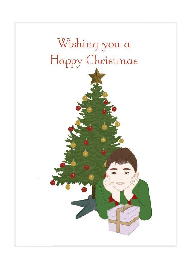 Boy in front of Christmas tree (237) card