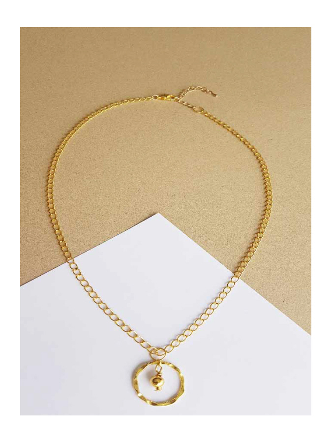 Gold plated chain necklace with bead and circle