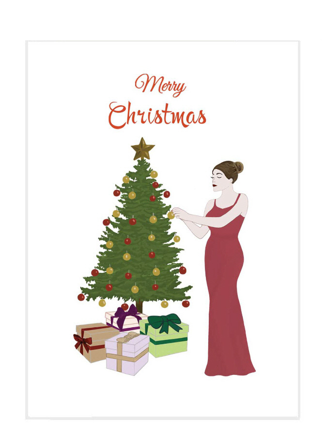 Woman decorates Christmas tree (225) card