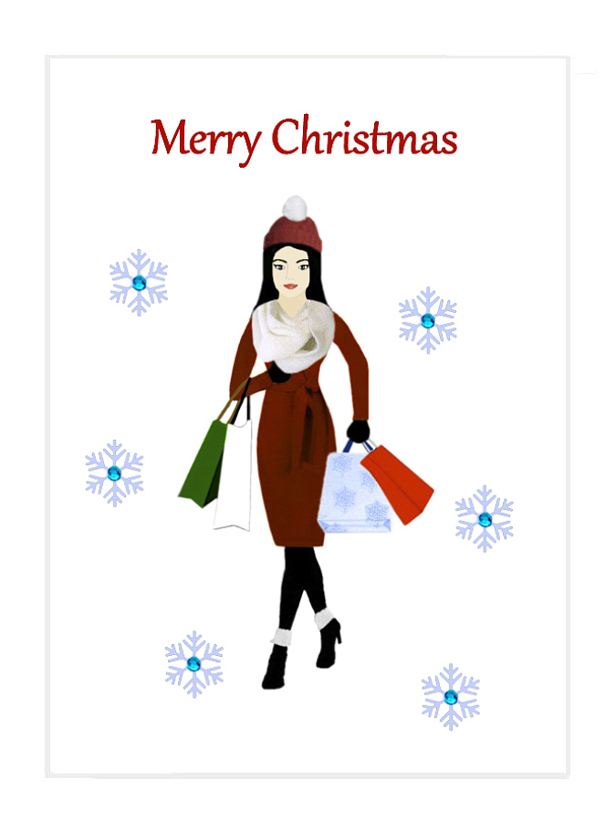 A lady doing Christmas shopping - Christmas Card (W)