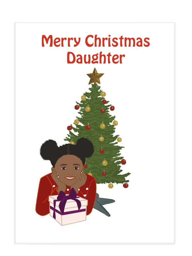 Girl in front of Christmas tree (DB238) Card for Daughter