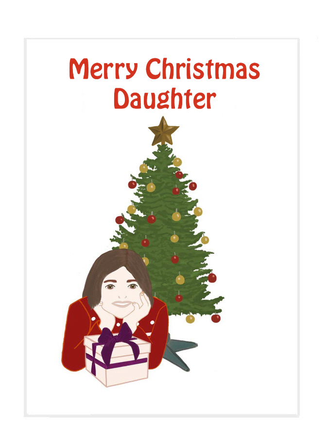 Girl in front of Christmas tree (DW239) Card for Daughter