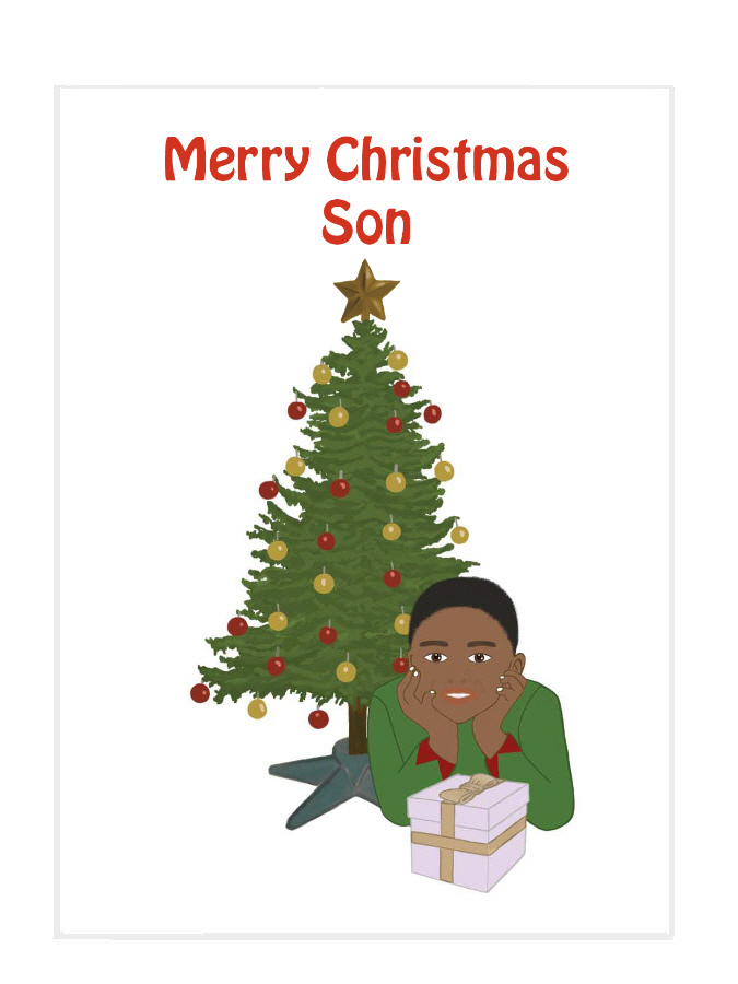 Boy in front of Christmas tree (SB240) Card for Son