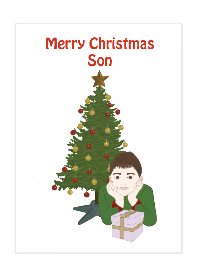 Boy in front of Christmas tree (SW241) Card for Son