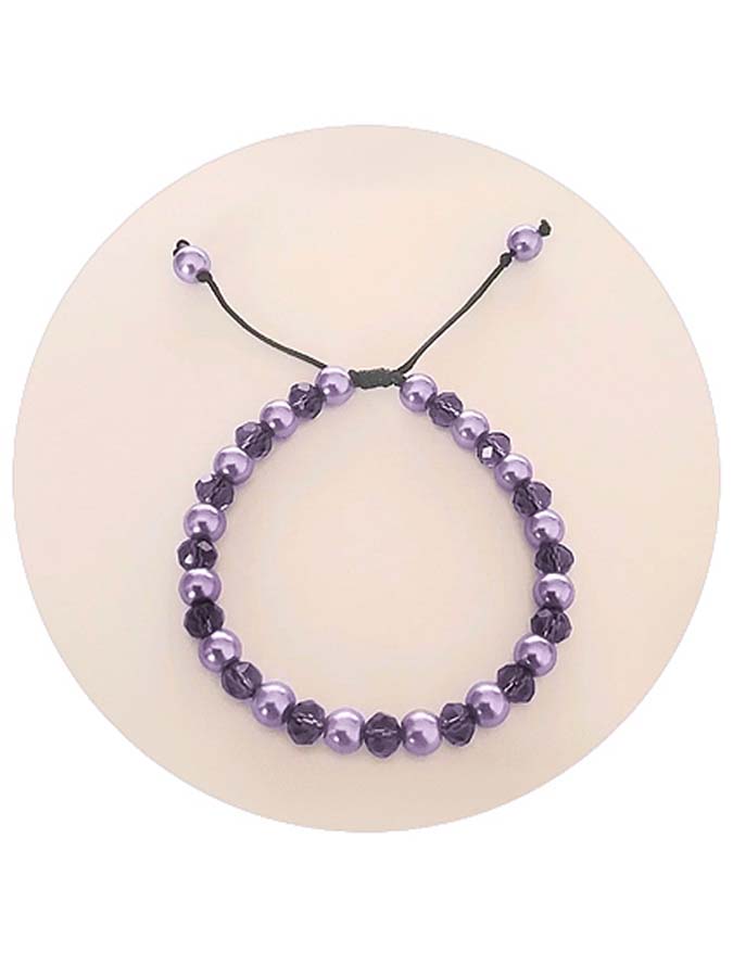 Adjustable violet and purple glass bead bracelet