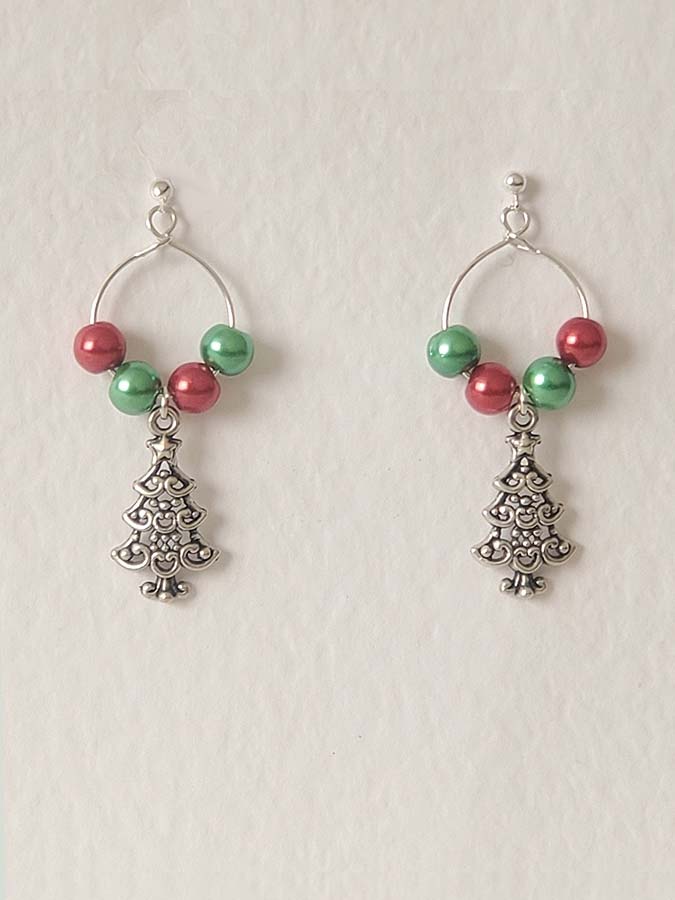 Christmas tree dangle drop earrings