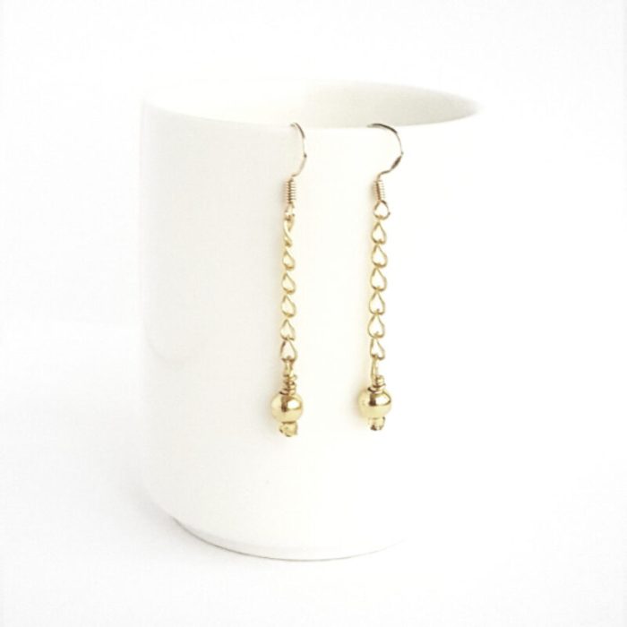Gold plated bead drop earrings. Unique handcrafted jewellery for women. Made in the UK.